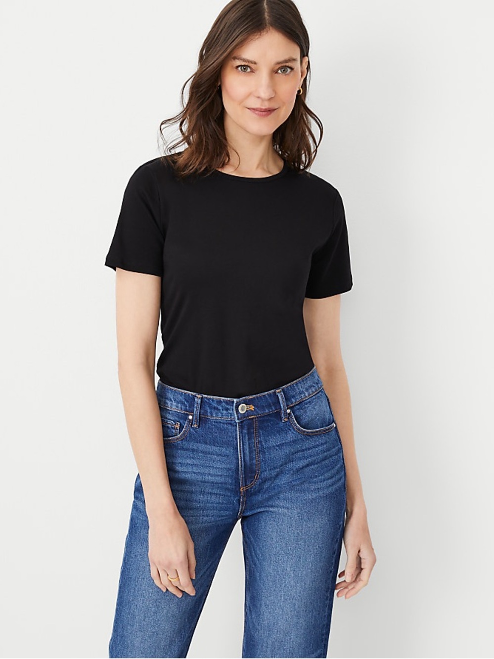 Ann Taylor Cotton Crew Neck Tee; Medium; Black